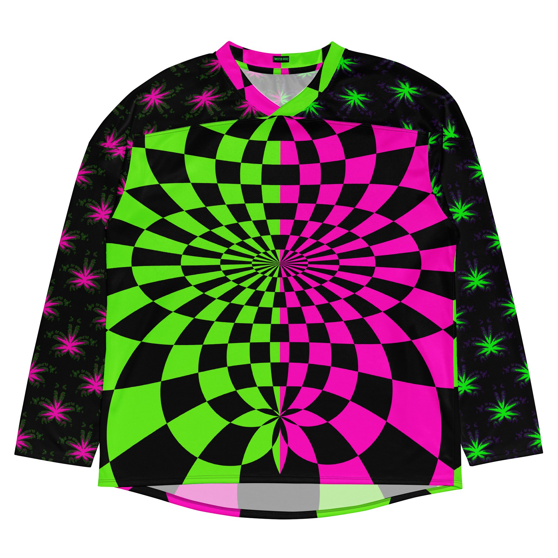 Weed Rave Hockey Jersey, EDM Stoner Shirt, Neon Y2K Clothes, Trippy Checker Cannabis Raver Wear, Pot Leaf Psychedelic Music Festival Fashion product image (1)