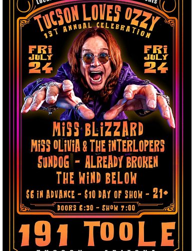 We couldn’t be more excited to be opening the first ever TUCSON LOVES OZZY celebration on Friday, July 24th at @191toole ! Co...