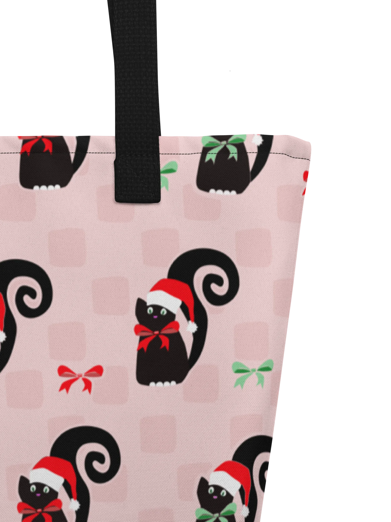Black Christmas Kitties On Pink Checkerboard – Large Tote Bag product image (5)