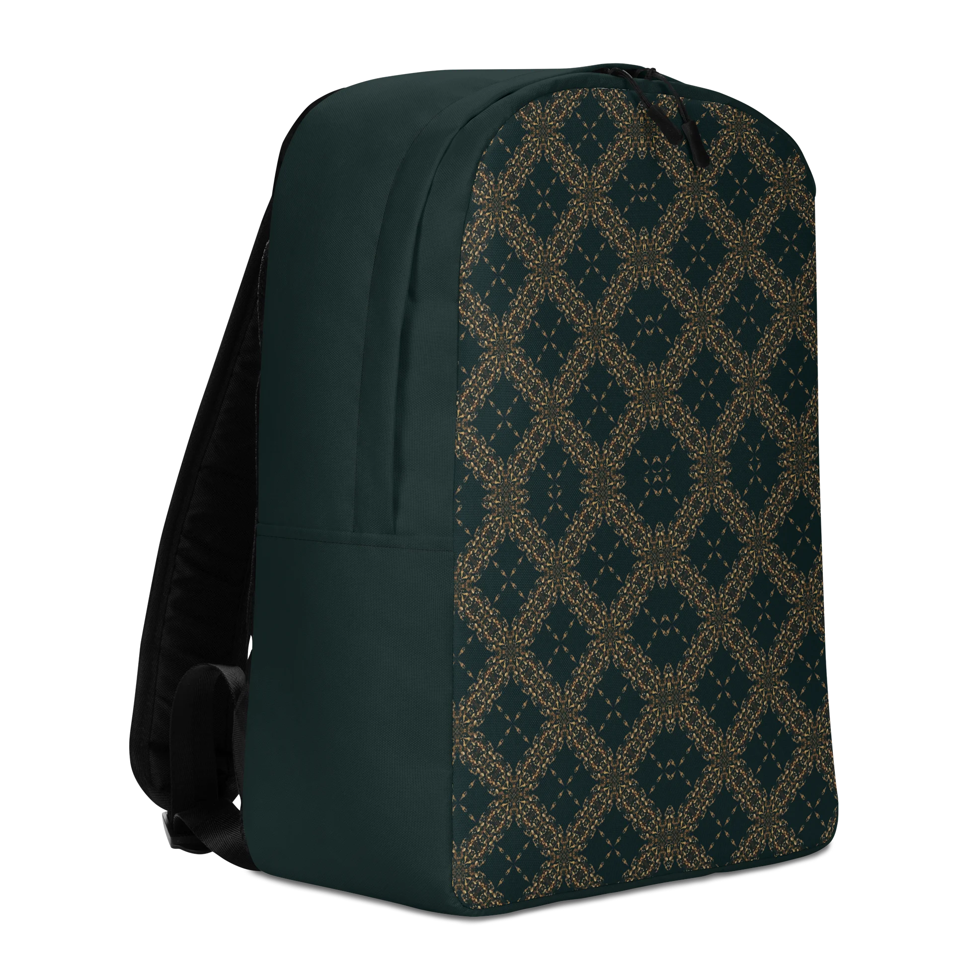 Dark Green Gold Pattern Backpack Elegant Minimalist Bag product image (3)