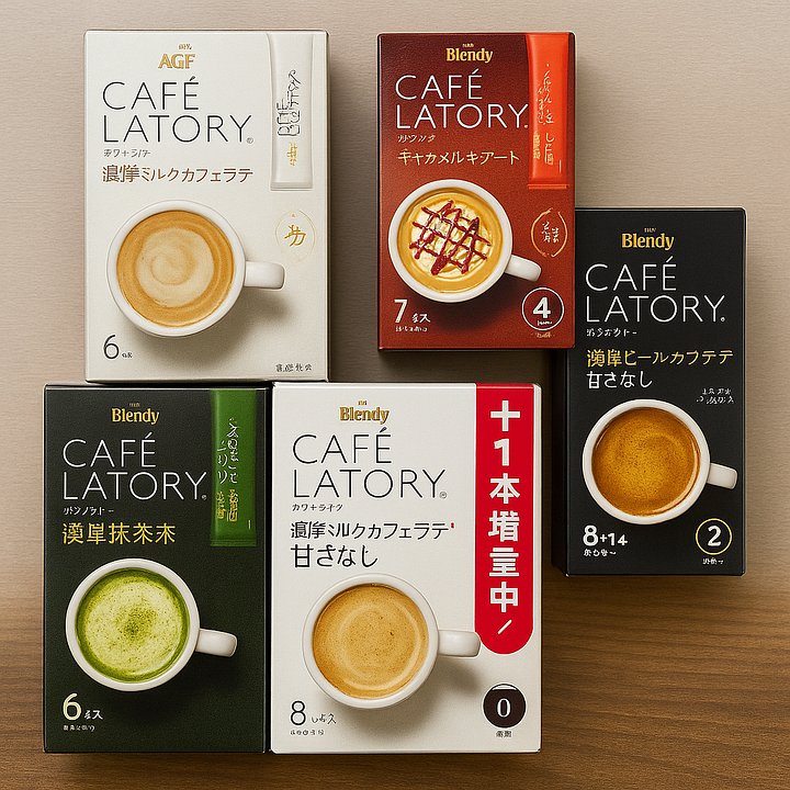 🎎 Blendy Café Latory 5-Flavor Latte Set – Matcha, Caramel, Bitter, Milk & Hazelnut product image (1)