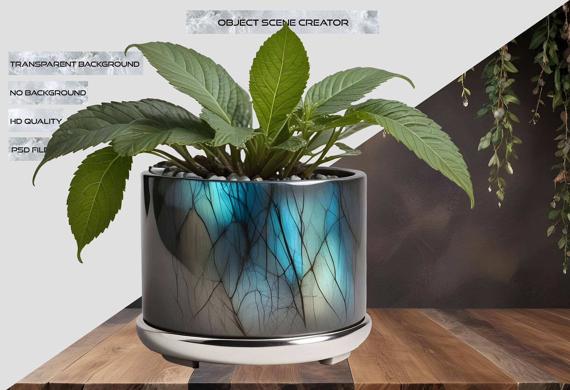 Stellar Luxe – Labradorite & White Marble Planter PNG product image (2)