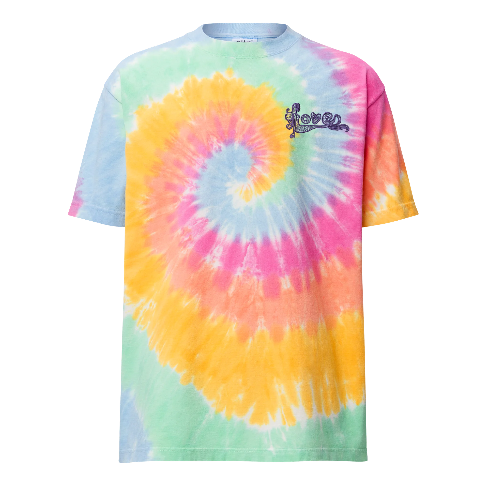 Mermaid Love | Embroidered Oversized Tie-Dye Tee | Color: Sherbet Rainbow product image (1)