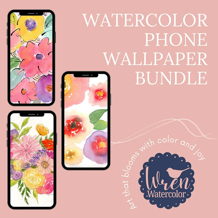 Sweet Bloom Bundle - 3 Original Watercolor Phone Wallpapers product image (2)