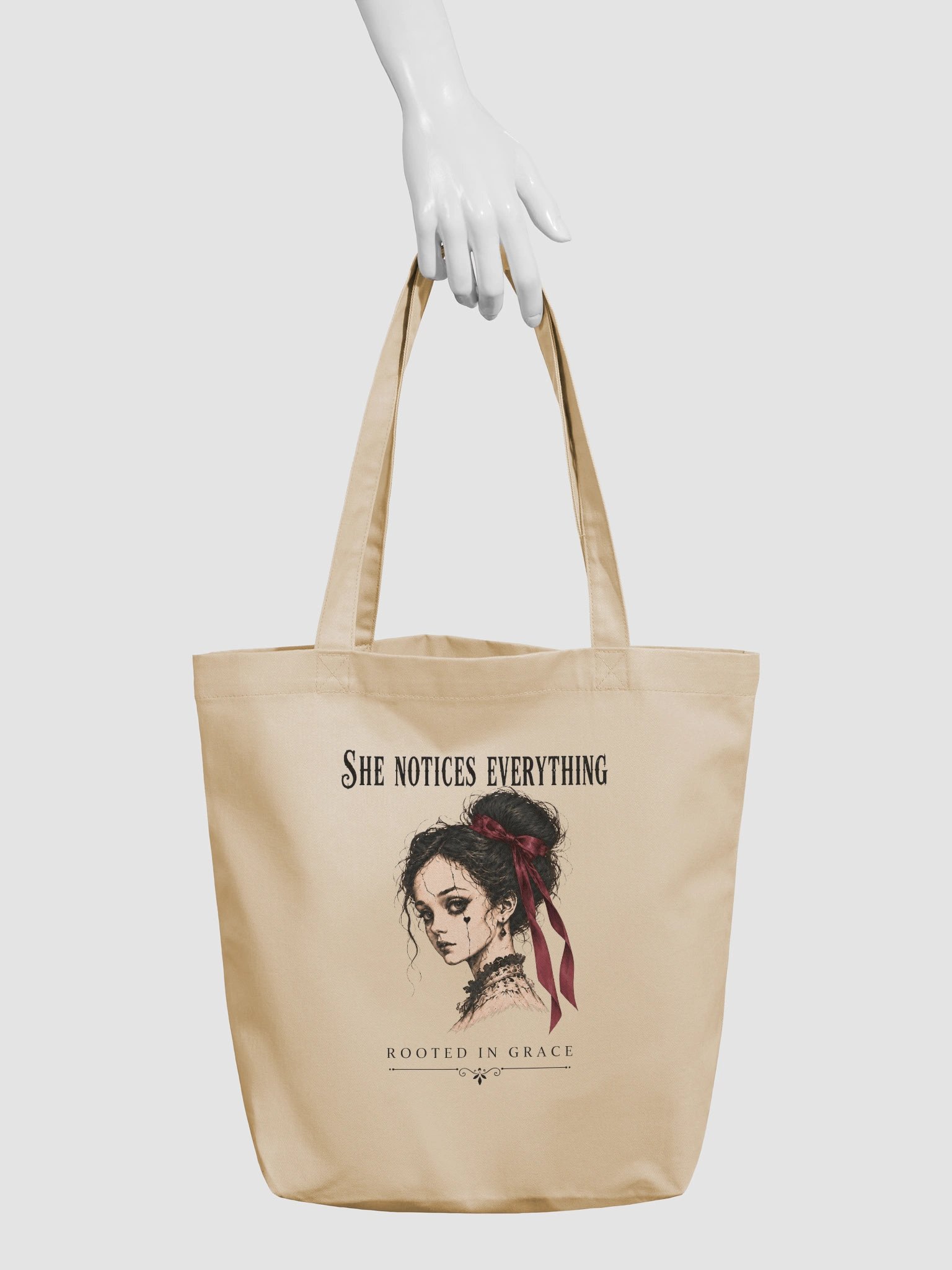 She Notices Everything Tote Bag | Vintage Inspired Organic Cotton Carryall product image (6)