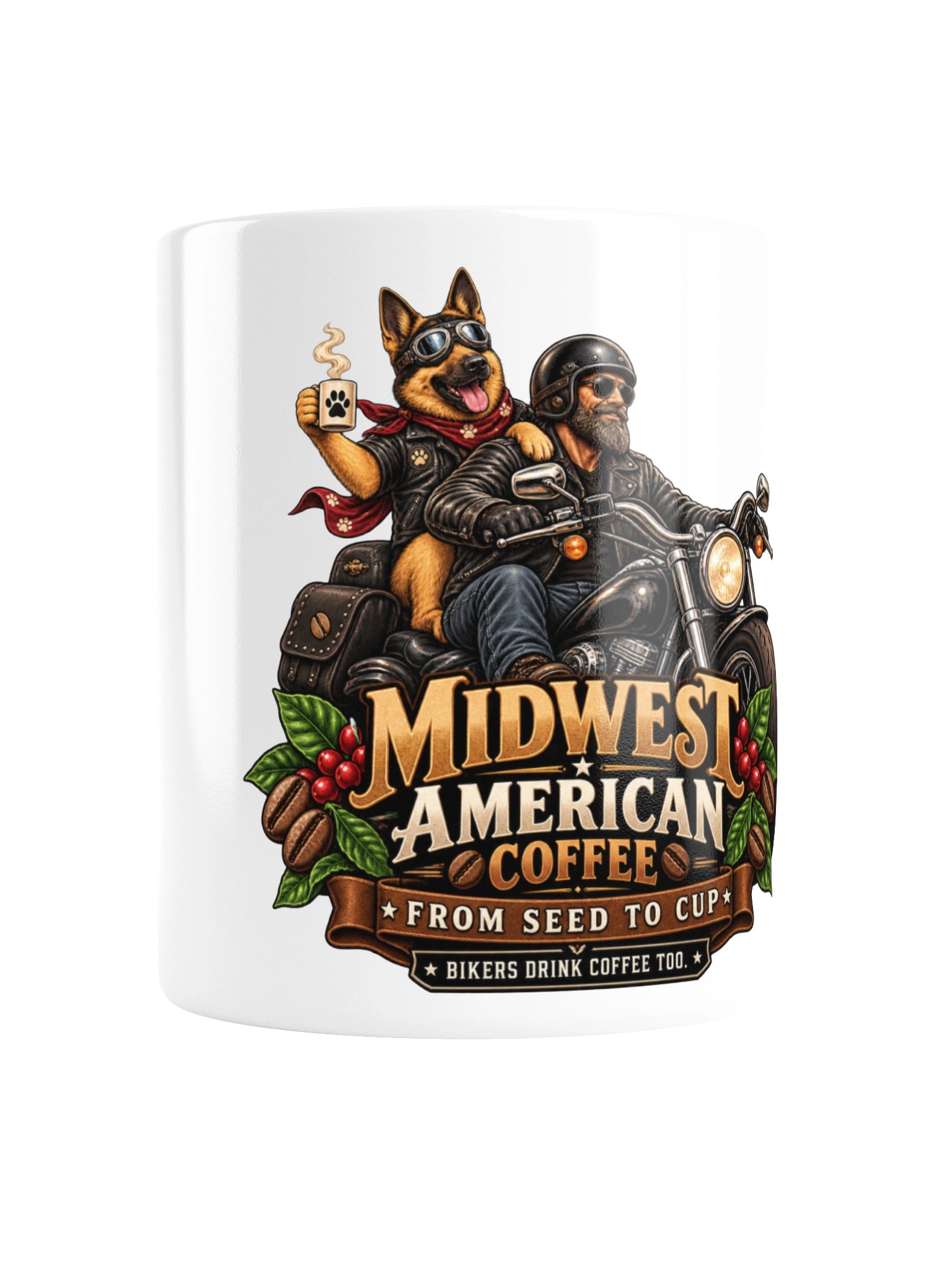German Shepherd Biker Coffee Mug | Bikers Drink Coffee Too – Midwest American Coffee product image (2)