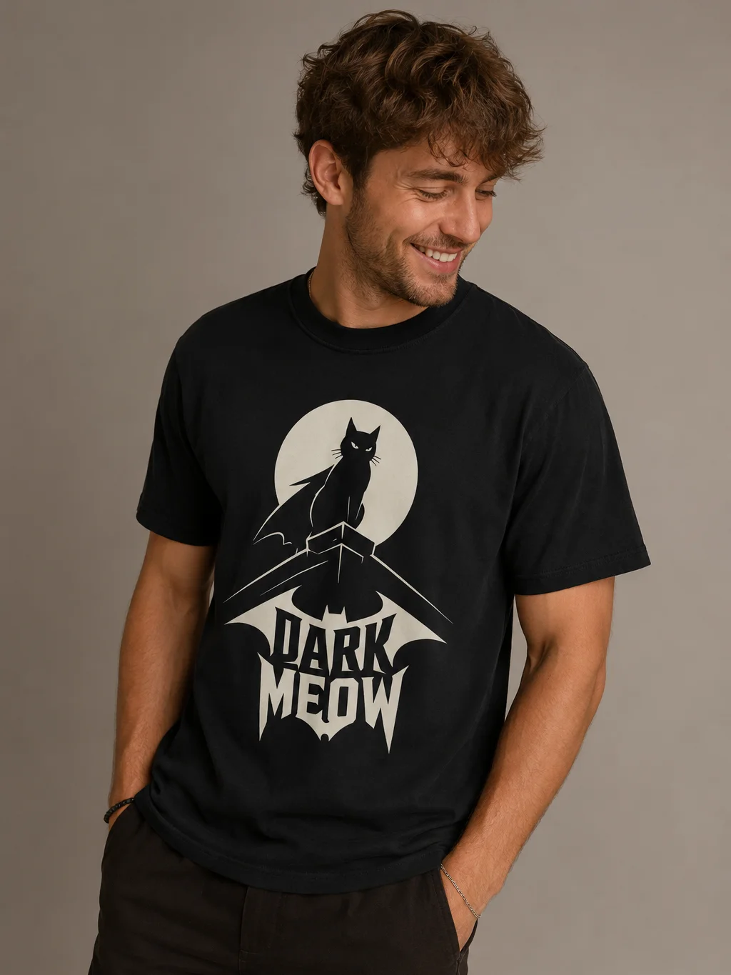 Dark Meow Cat T-Shirt – Gothic Bat Cat Graphic Tee for Cat Lovers product image (1)