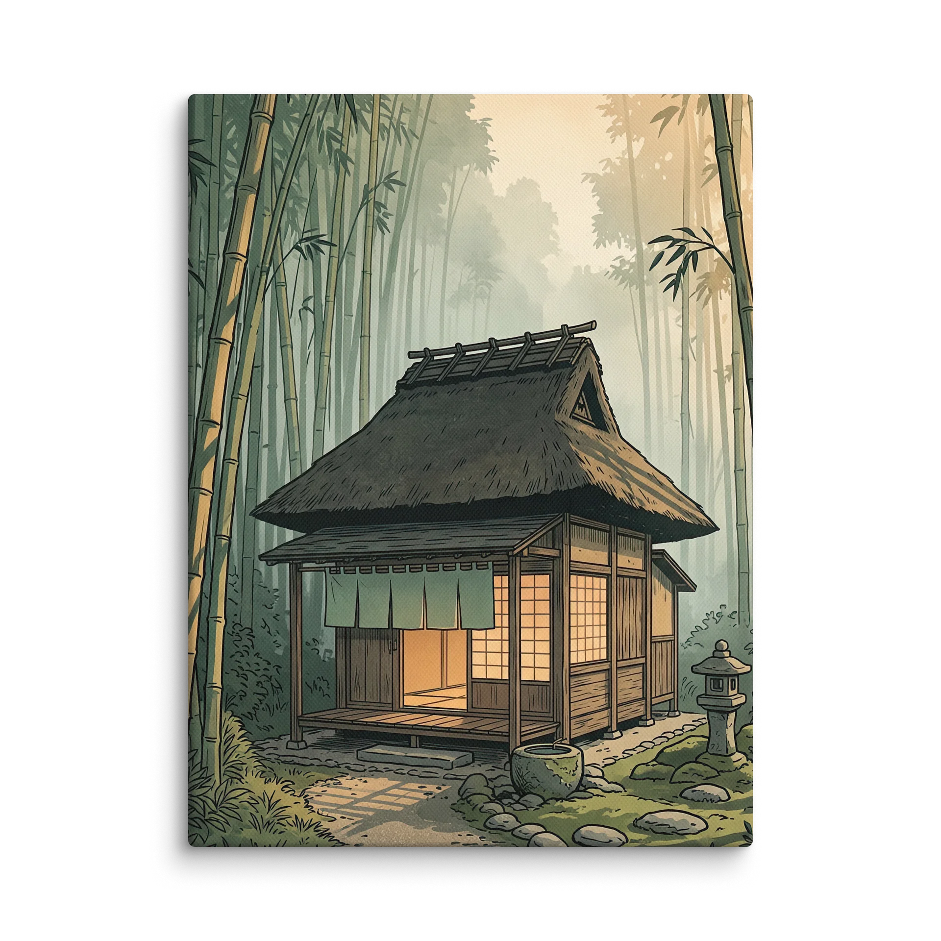 Tranquil Bamboo Grove Tea House Canvas - Japandi Wall Art product image (1)