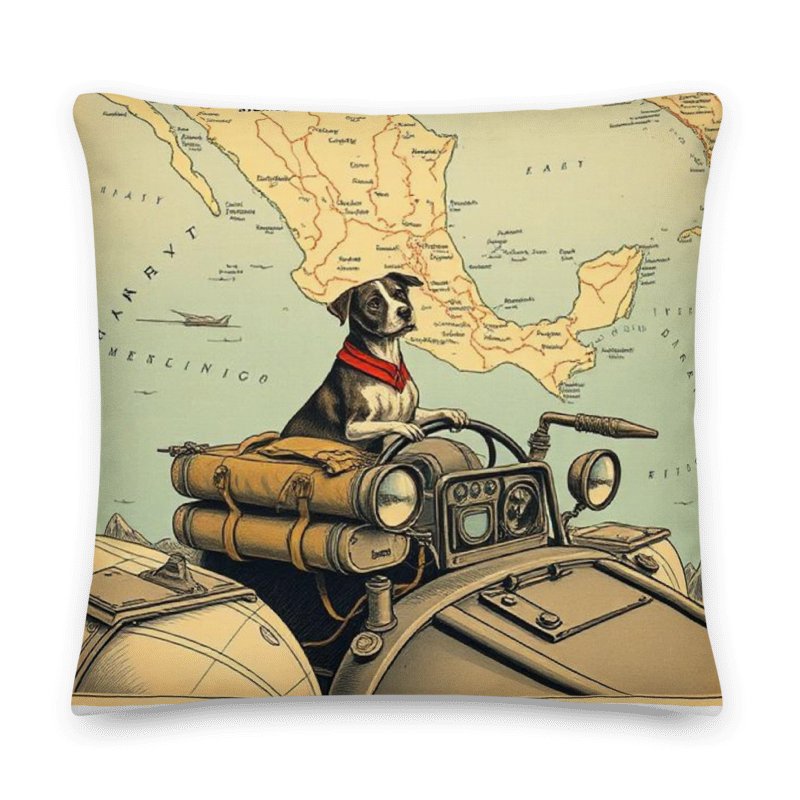 Rebel Co-Pilot Mexico Map Throw Pillow | Retro Dog Travel Decor | Square & Lumbar Cushion product image (7)