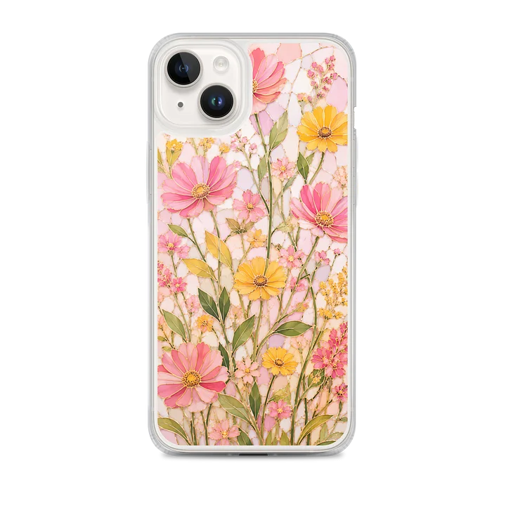 Pink And Yellow Wild Flowers Mosaic Premium Soft Silicone iPhone Case - MagSafe Compatible product image (1)