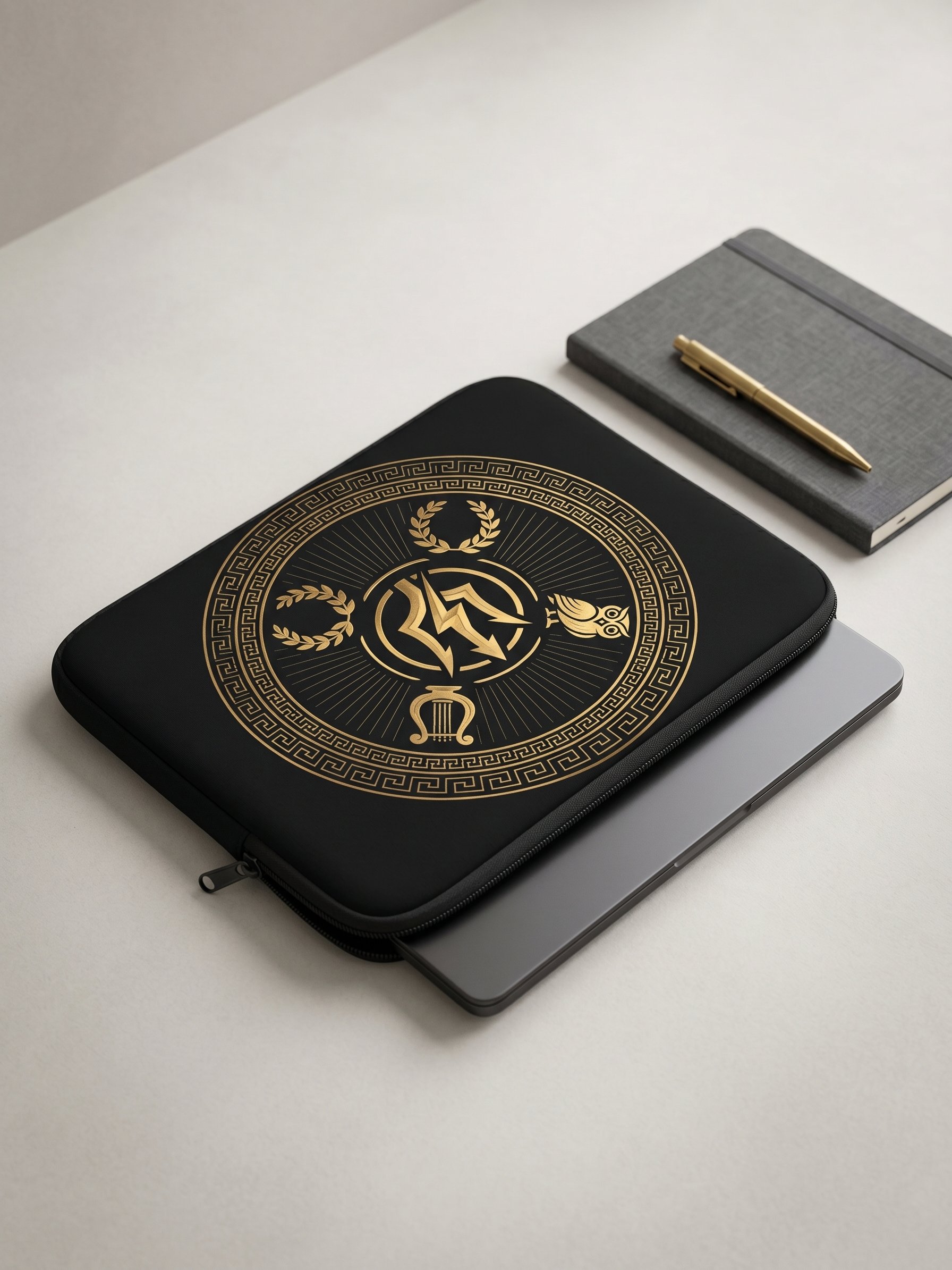 Greek Mythology Trident & Lightning Laptop Sleeve – Gold Medallion Design product image (2)