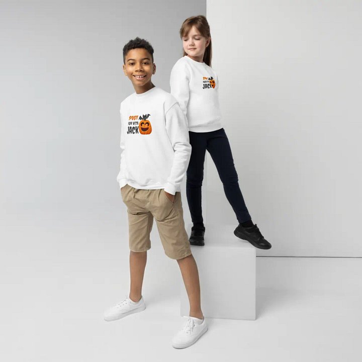 Spooky Fun with Jack Gildan Youth Crew Neck Sweatshirt – Cozy Halloween Kids' Apparel product image (1)