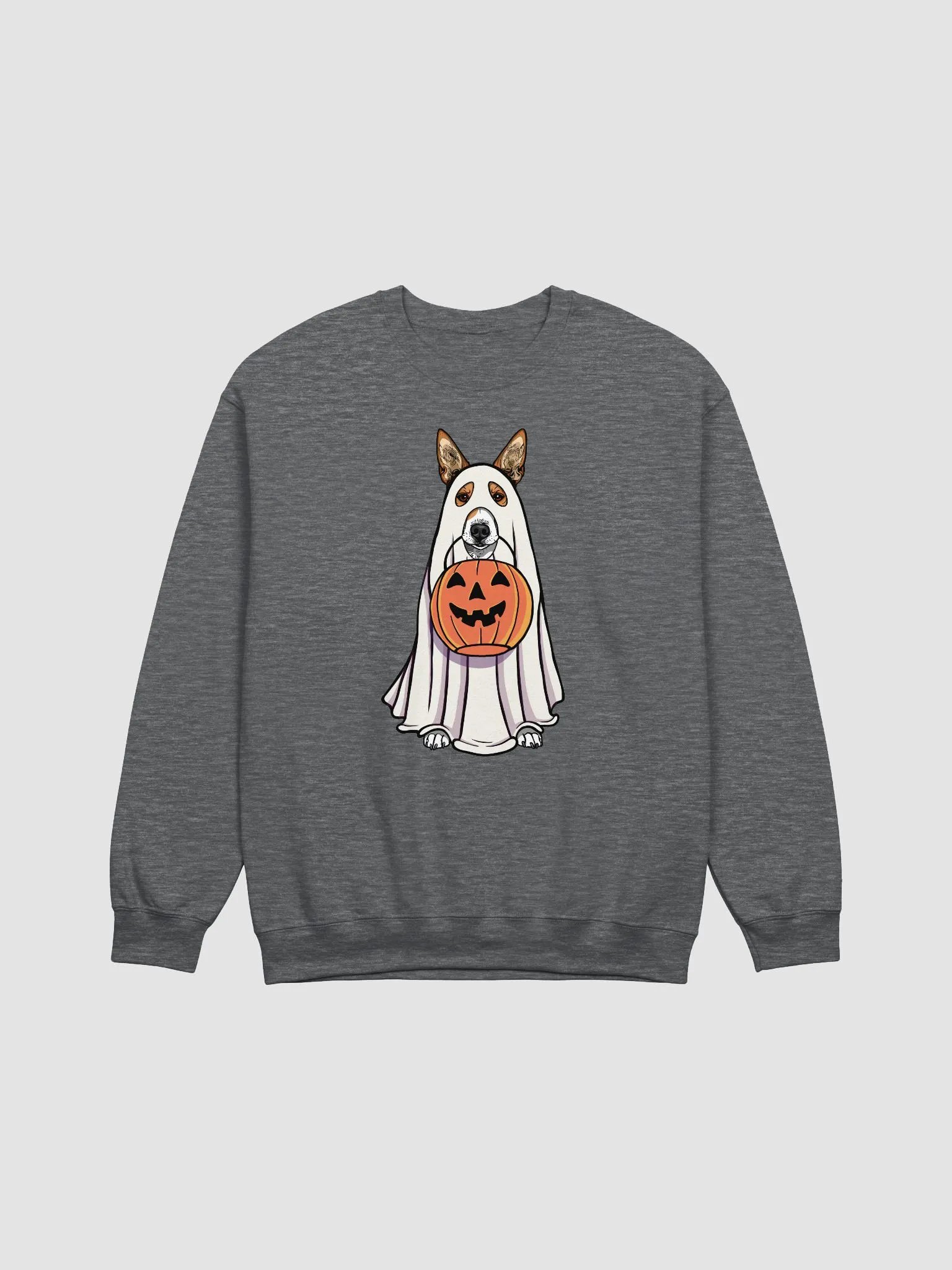 Funny Halloween Basenji(2) Sweatshirt | Funny Basenji Wearing a Ghost Costume and Holding a Pumpkin Basket product image (1)