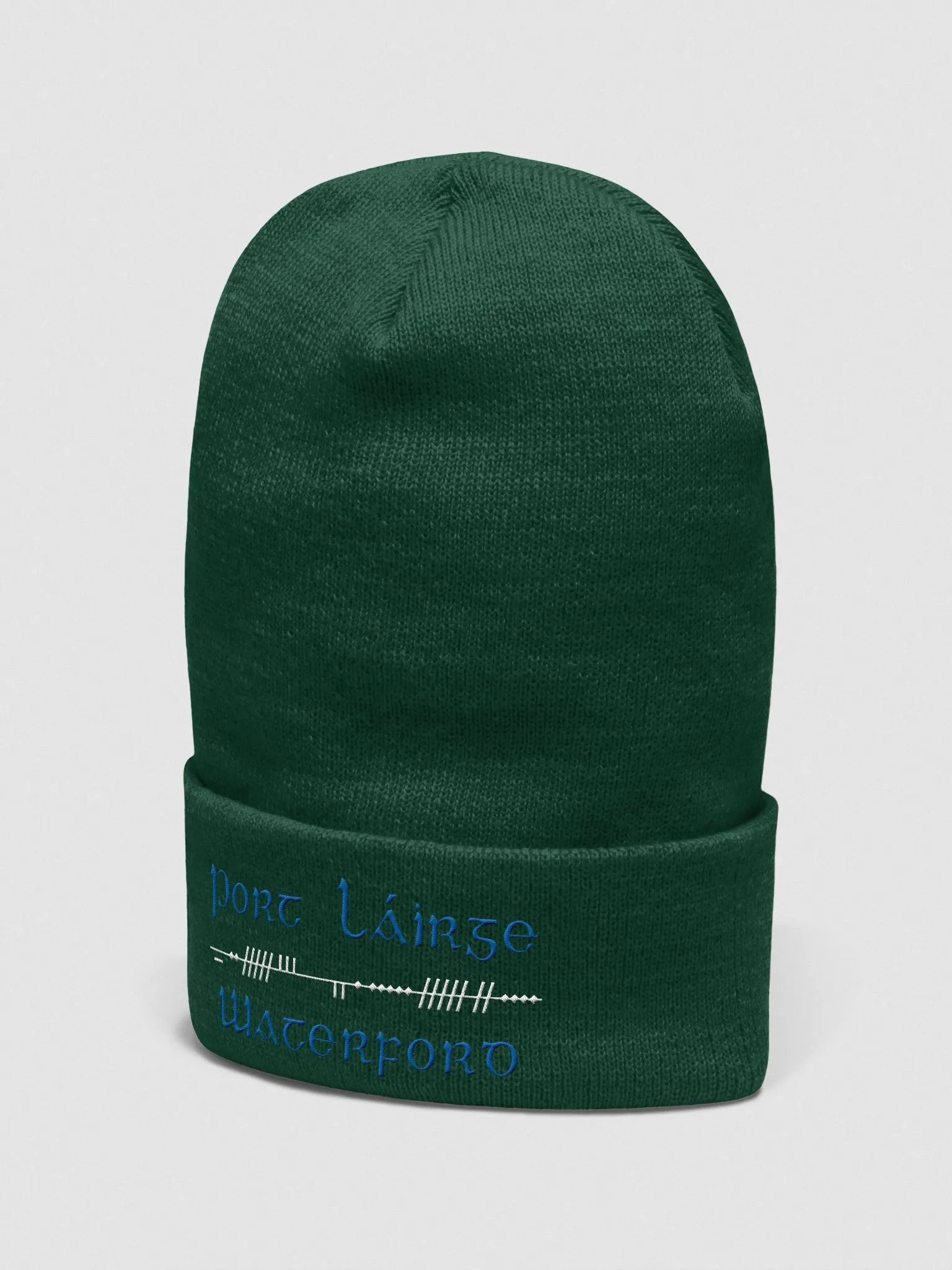 Waterford/Port Láirge, Scholastic style Ogham, blue and white, embroidered Cuffed Beanie product image (34)