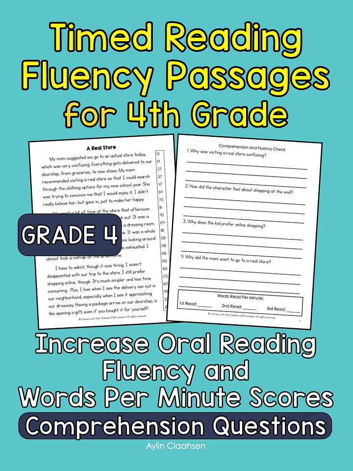 Timed Reading Fluency Passages for 4th Grade product image (1)