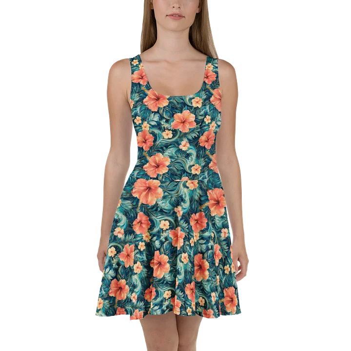 Coral Hibiscus Bloom Skater Dress product image (2)