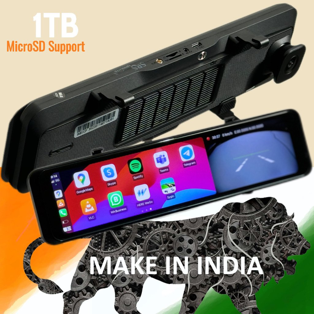 SRS ABSOLUTE 8GB RAM 4G Smart Dash Cam Android14 ADAS Wireless CarPlay GPS 24x7 Remote Audio-Video Monitor Multi-Task | 1TB MicroSD Support | Maps-Apps Support | Steering Control |Split Screen product image (6)