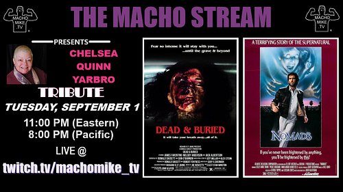 TONIGHT - A very special episode of The Macho Stream paying tribute to Chelsea Quinn Yarbro with a pair of '80s horror movies...