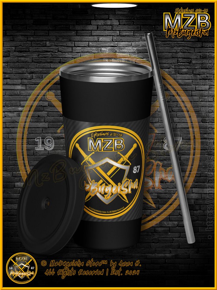 Tumbler - MzBugeisha™ "Emblem & MZB Tingz™ / MzBugeisha Name Logo [V2] (blk/yellow/slvr)" Insulated Tumbler with a Straw By Anna H. product image (1)