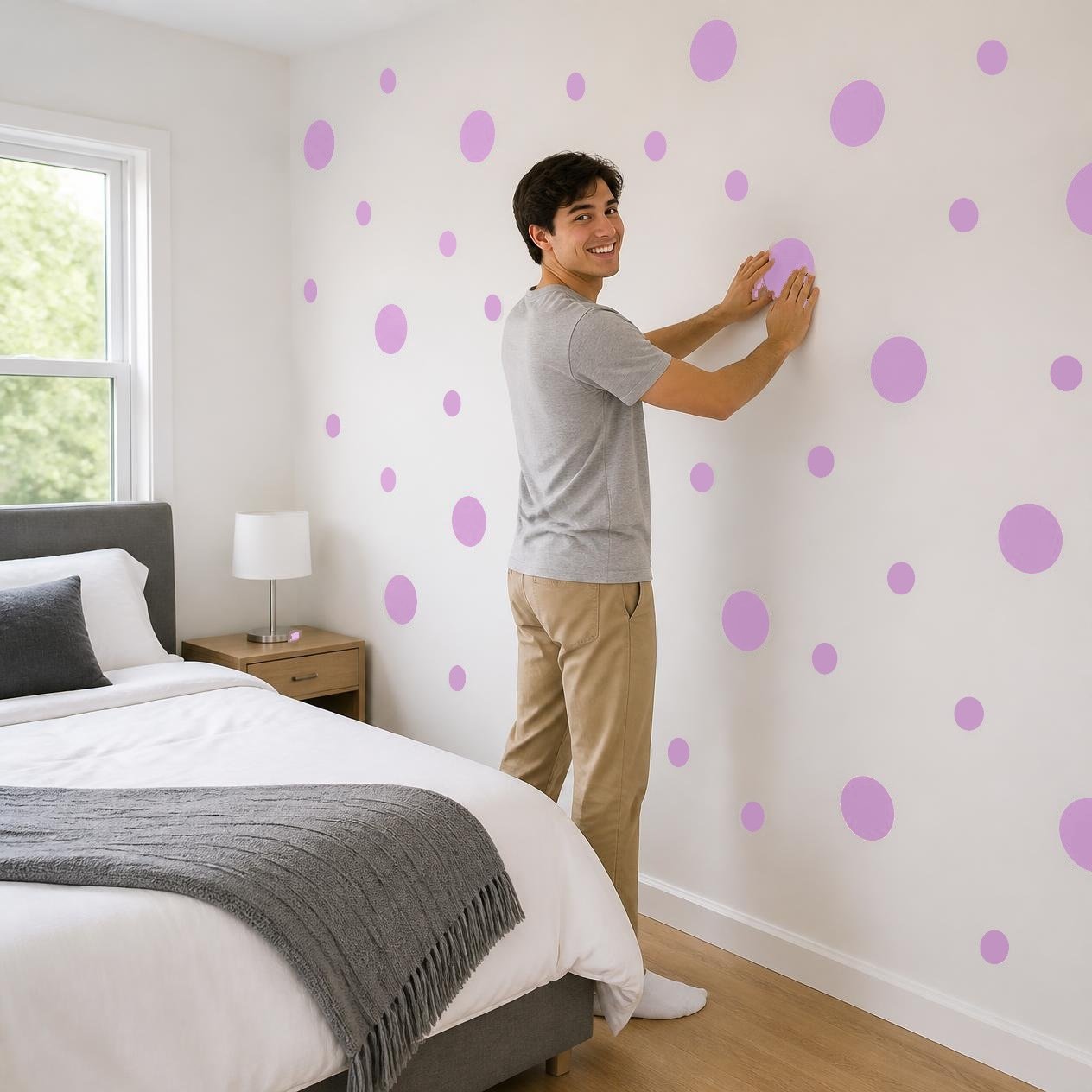Lilac Polka Dot Wall Decals, 2" and 4" Vinyl Circle Stickers, Removable Dot Decals for Nursery, Kids Room, Playroom product image (4)