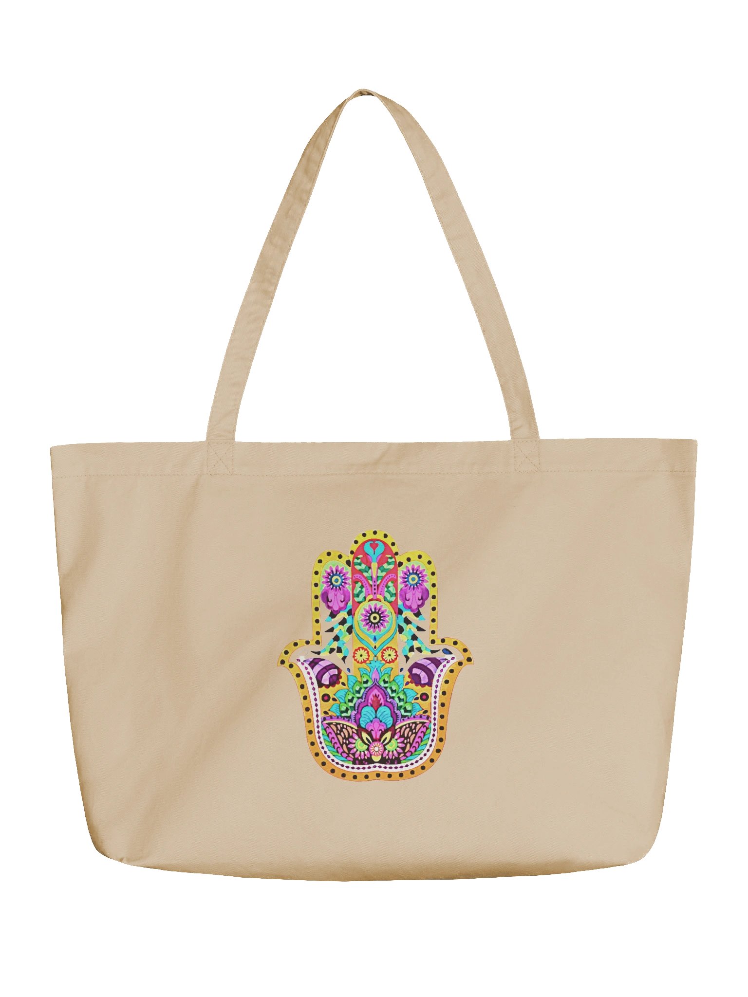 Radiant Hamsa Bloom - Eco-conscious Organic Cotton Tote product image (1)