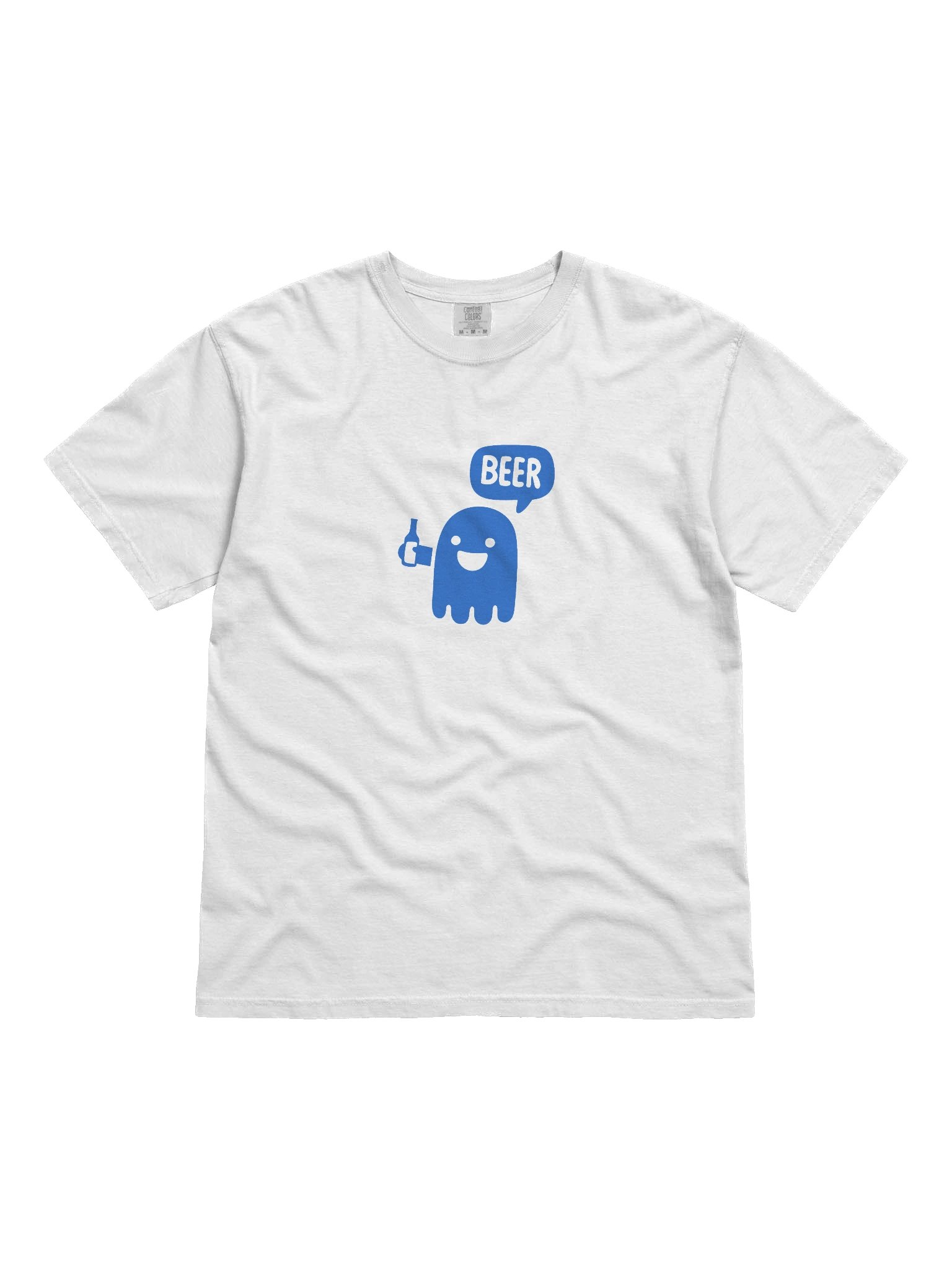 Funny Blue Ghost Beer Graphic T-Shirt – Bold Front Print Tee with Drinking Ghost Design product image (1)