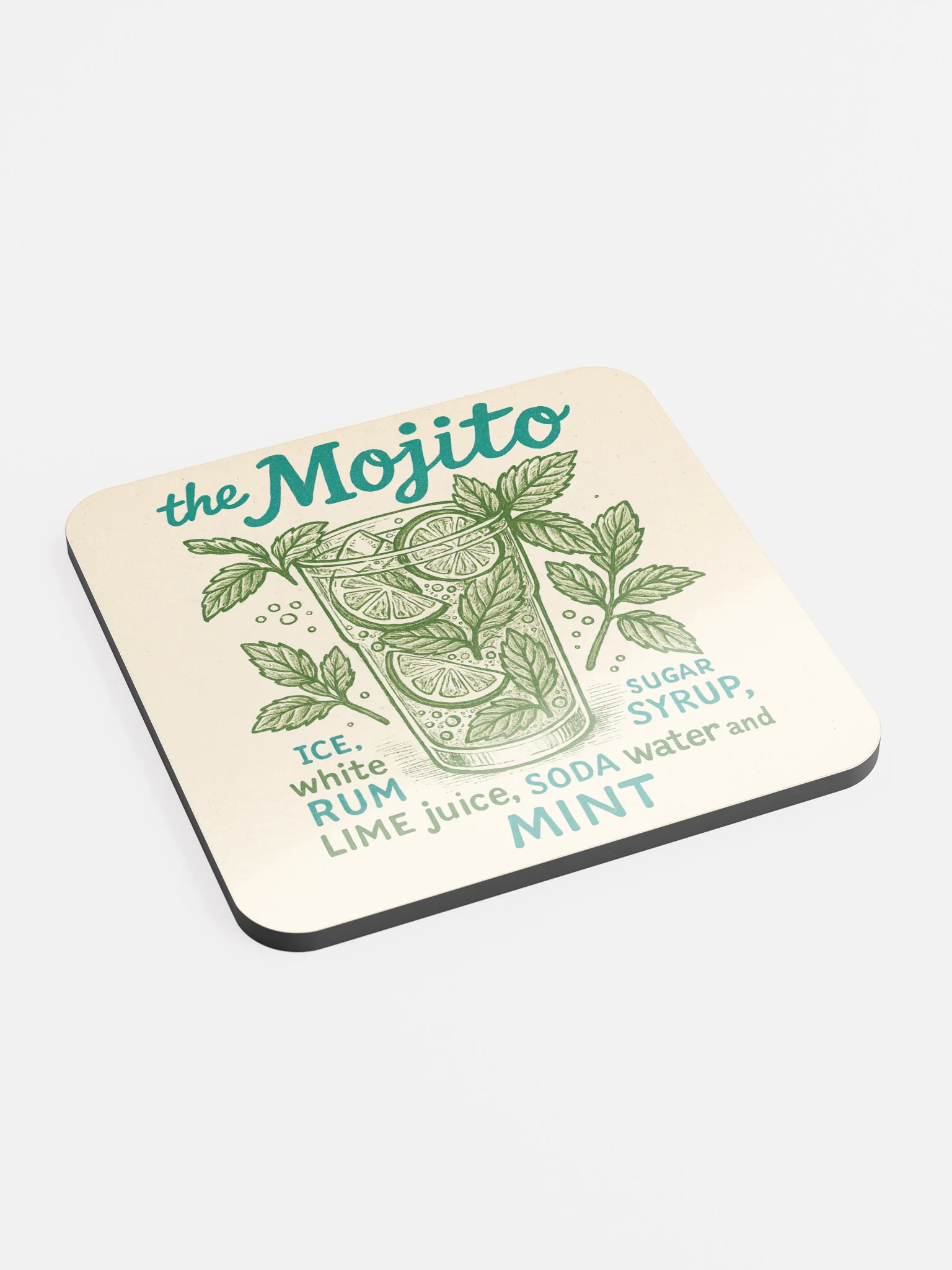 Mojito Cocktail Coaster – Illustrated Drink Recipe Decor product image (1)