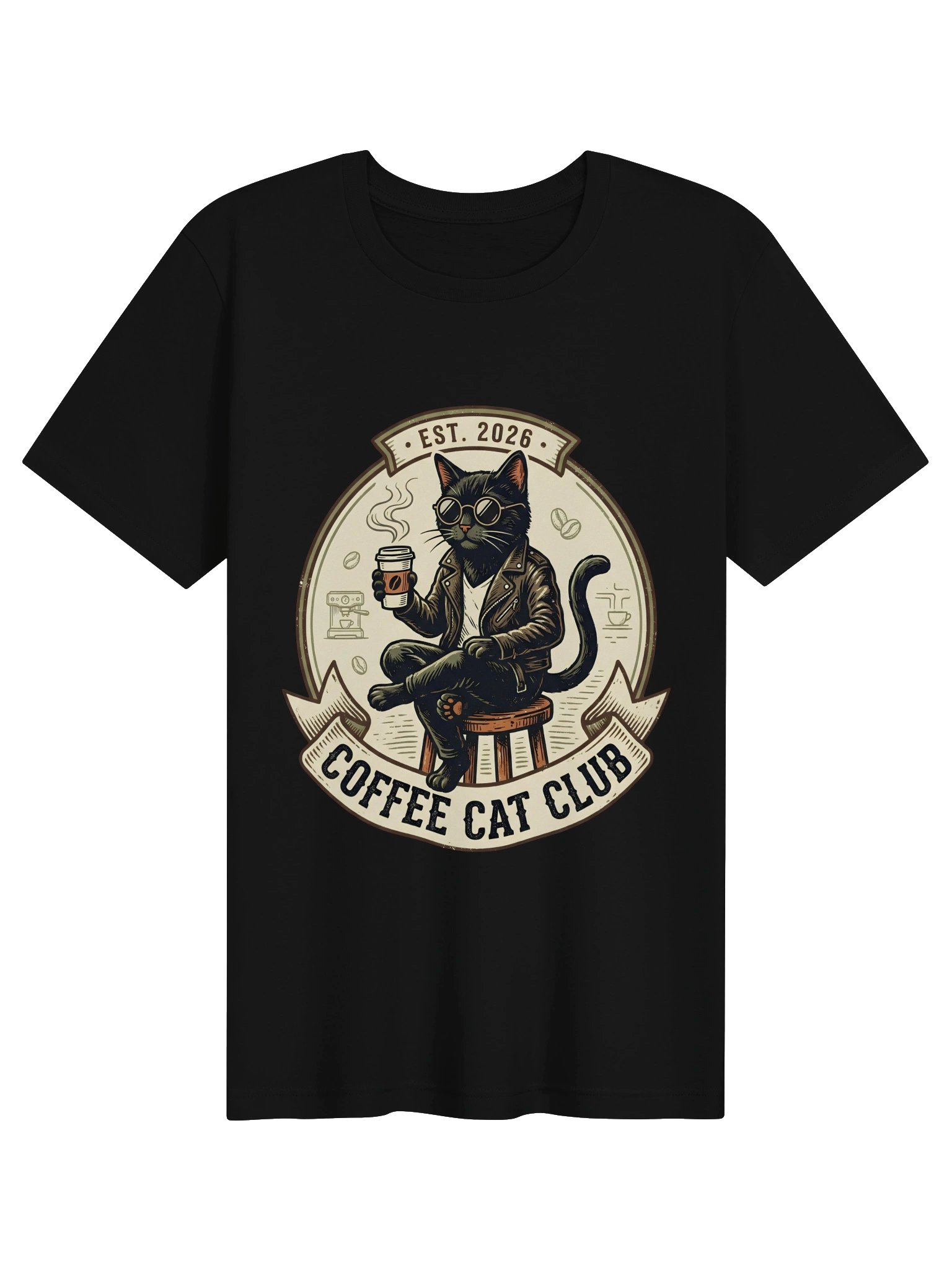 Coffee Cat Club T-Shirt - Vintage Black Cat EST. 2026 Graphic Tee product image (4)