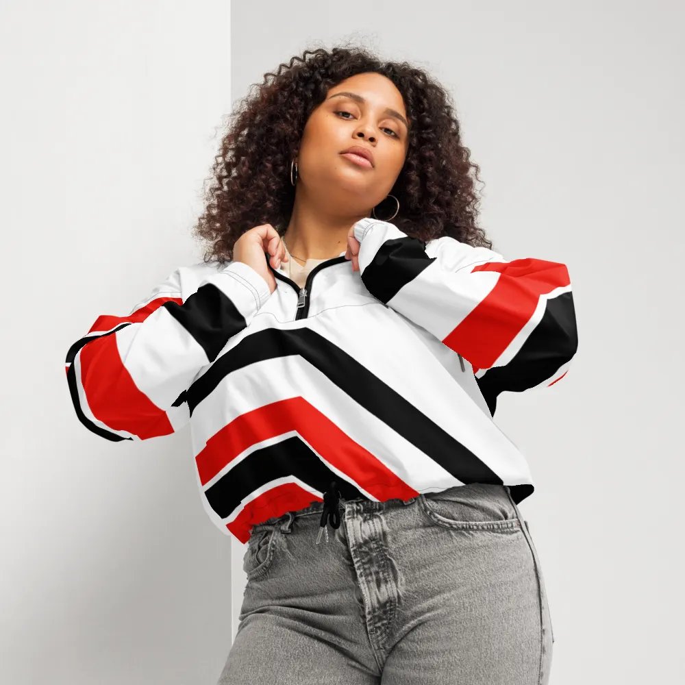 Red, Black & White Chevron Women’s Cropped Windbreaker product image (1)