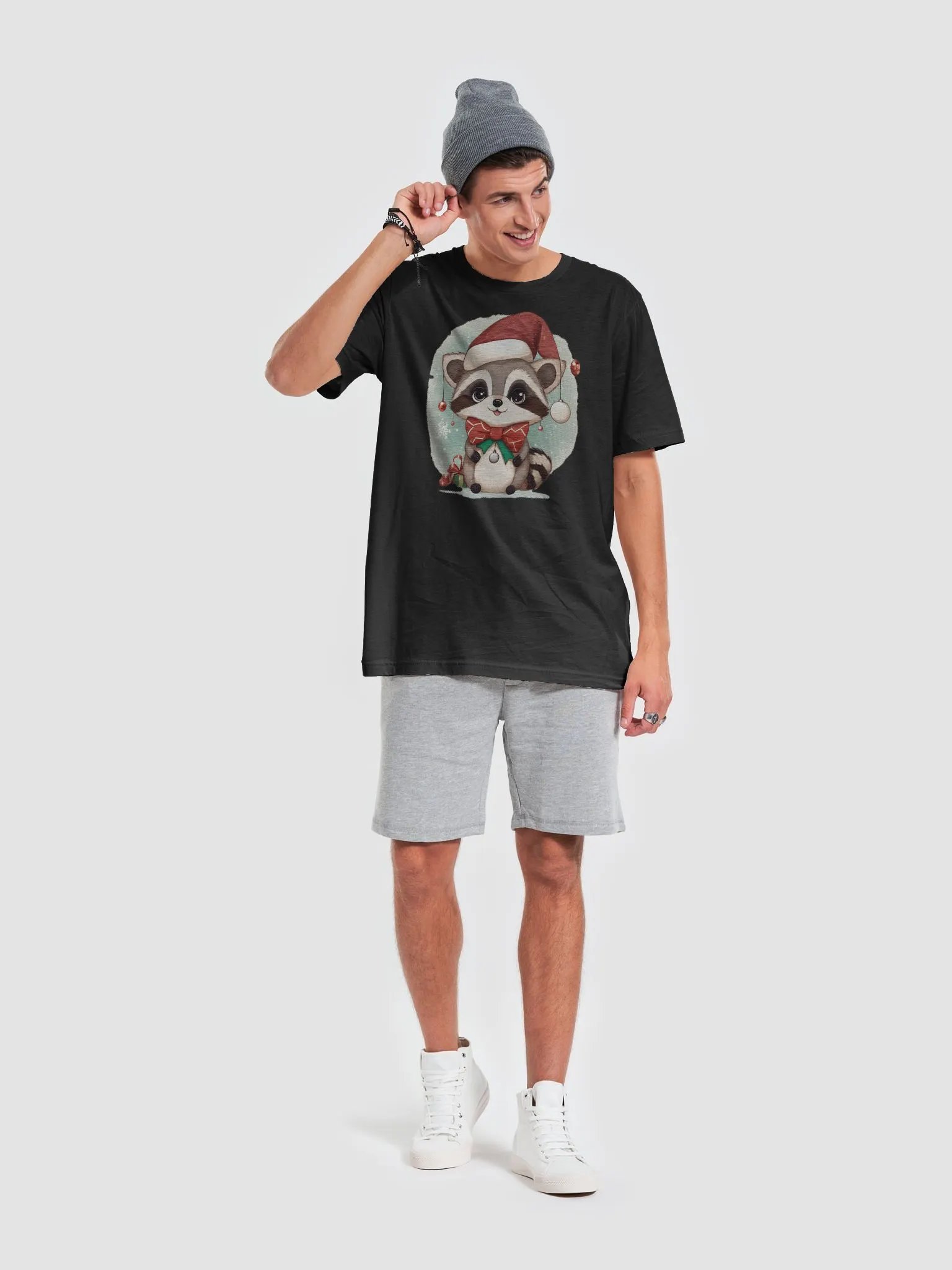 Cute little racoon cub wearing a santa hat Supersoft T-Shirt product image (6)