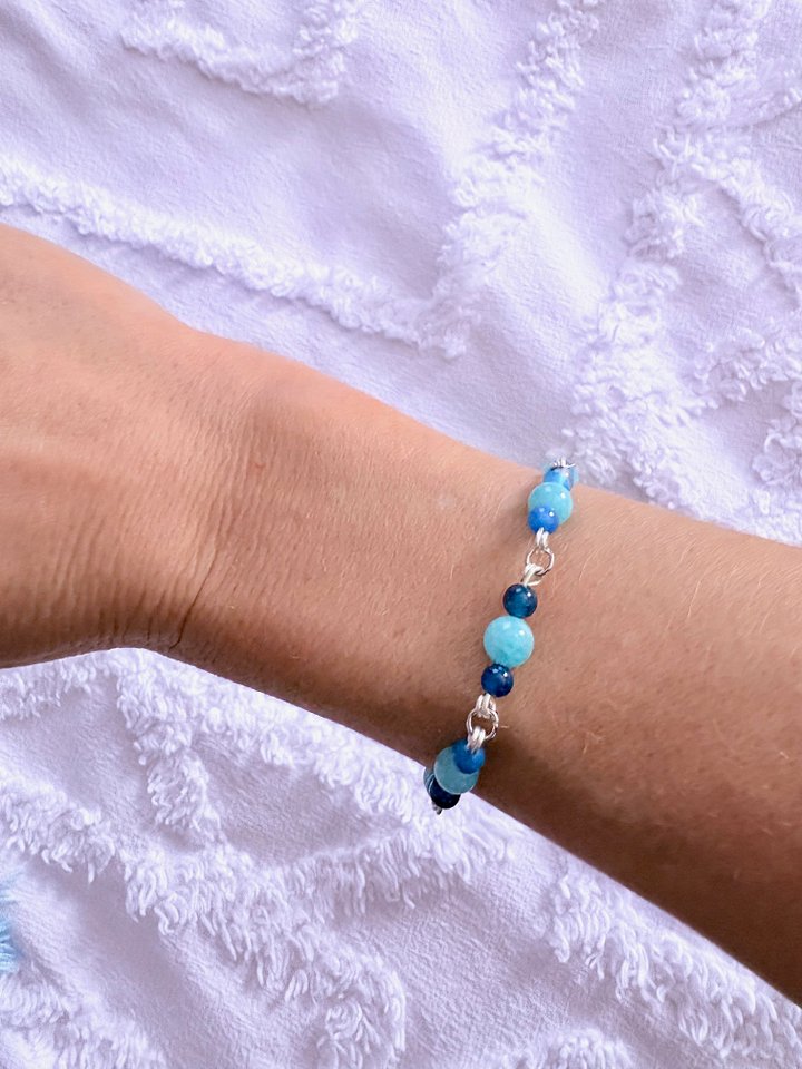 MFD-00272 | Semi-Precious Blue Beads Bracelet | Wire Wrapped Links | by Monique Faella Designs™ product image (1)