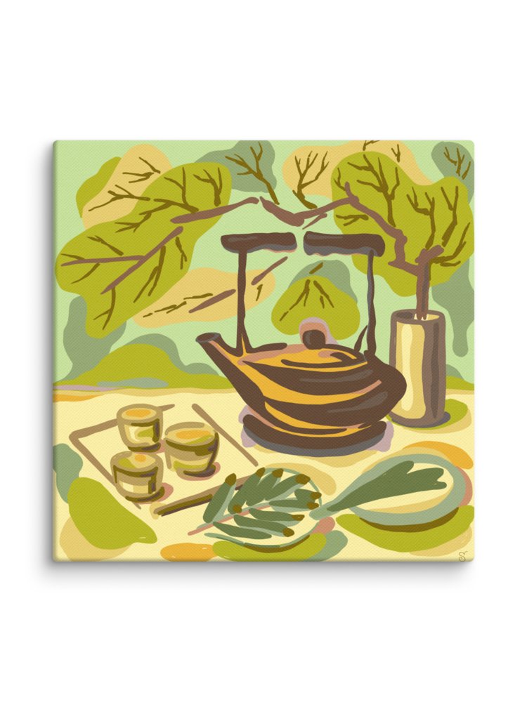 Earthy Teapot and Teacups Canvas Art - Coffee Shop No. 2 product image (2)