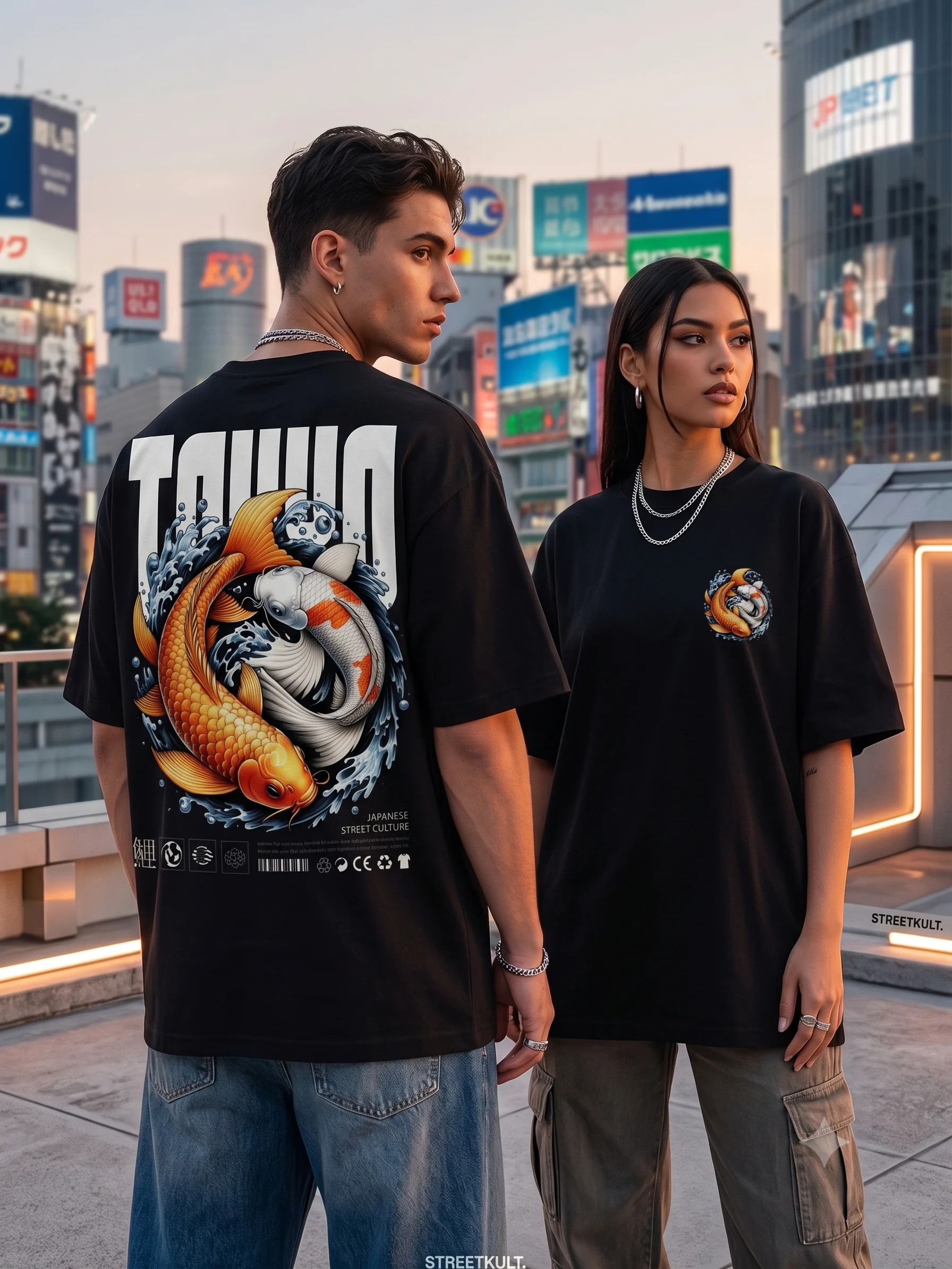 Tokyo Koi Fish Yin Yang Graphic Tee – Japanese Streetwear Oversized T-Shirt product image (1)