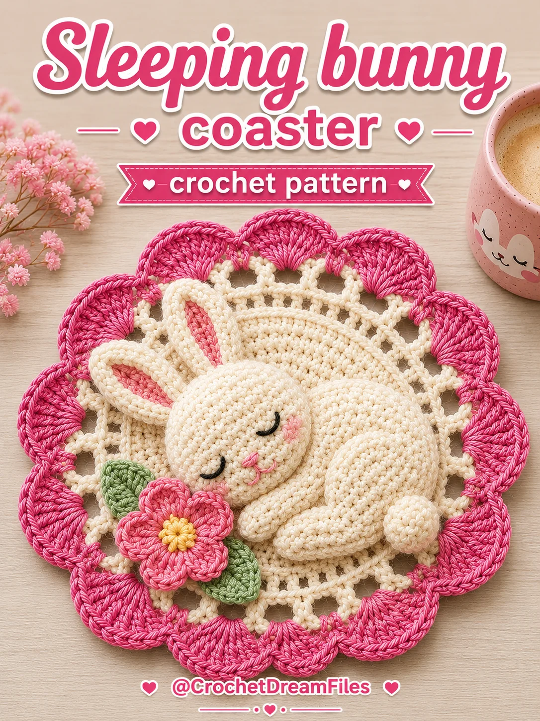 Sleeping Bunny Crochet Coaster Pattern product image (1)