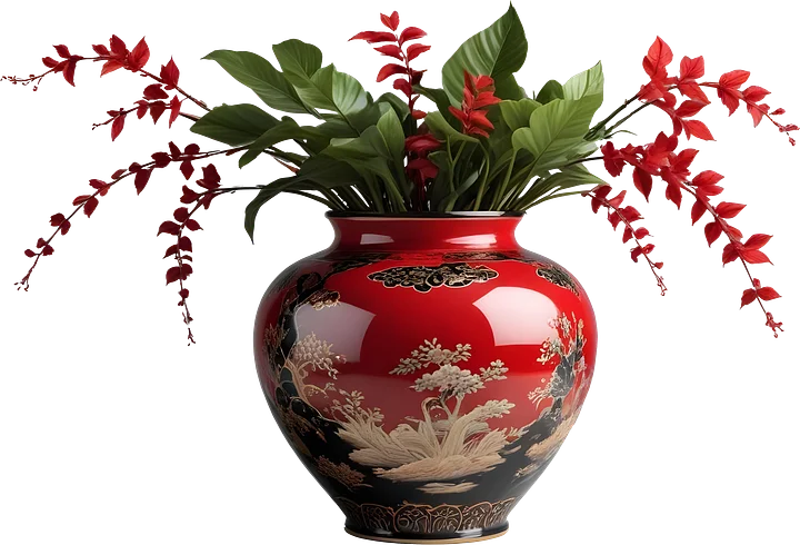 Chinese Porcelain Vase – Crimson Majesty with Gold Accents PNG product image (1)
