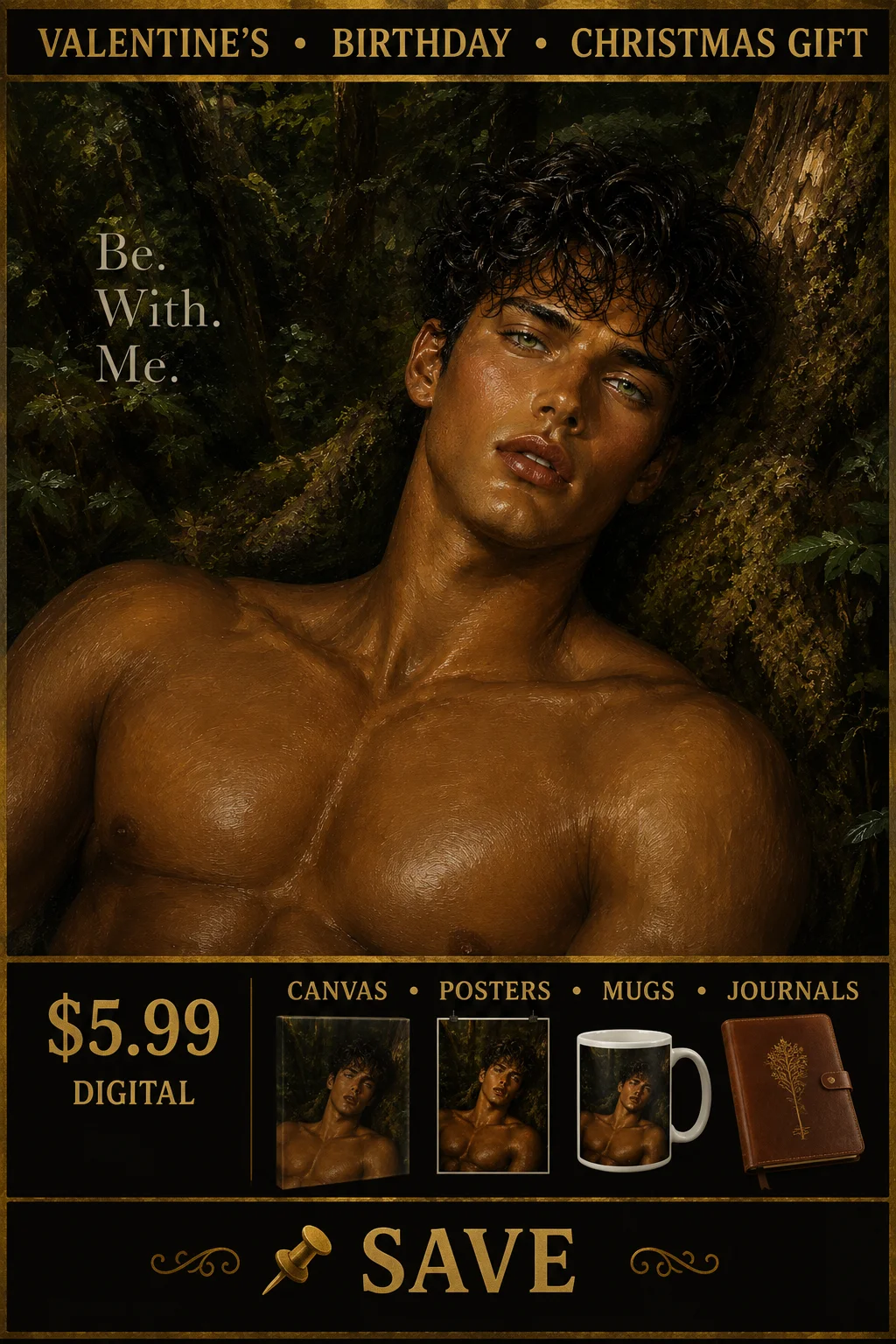 Be With Me Male Portrait Digital Art Print | Romantic Forest Gift For Him | Valentine Birthday Xmas product image (1)