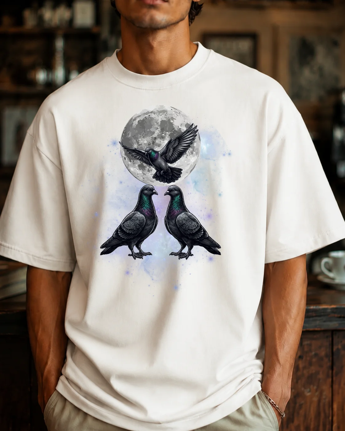 Three Pigeon Moon Shirt – Vintage Bird Lover T-Shirt product image (1)