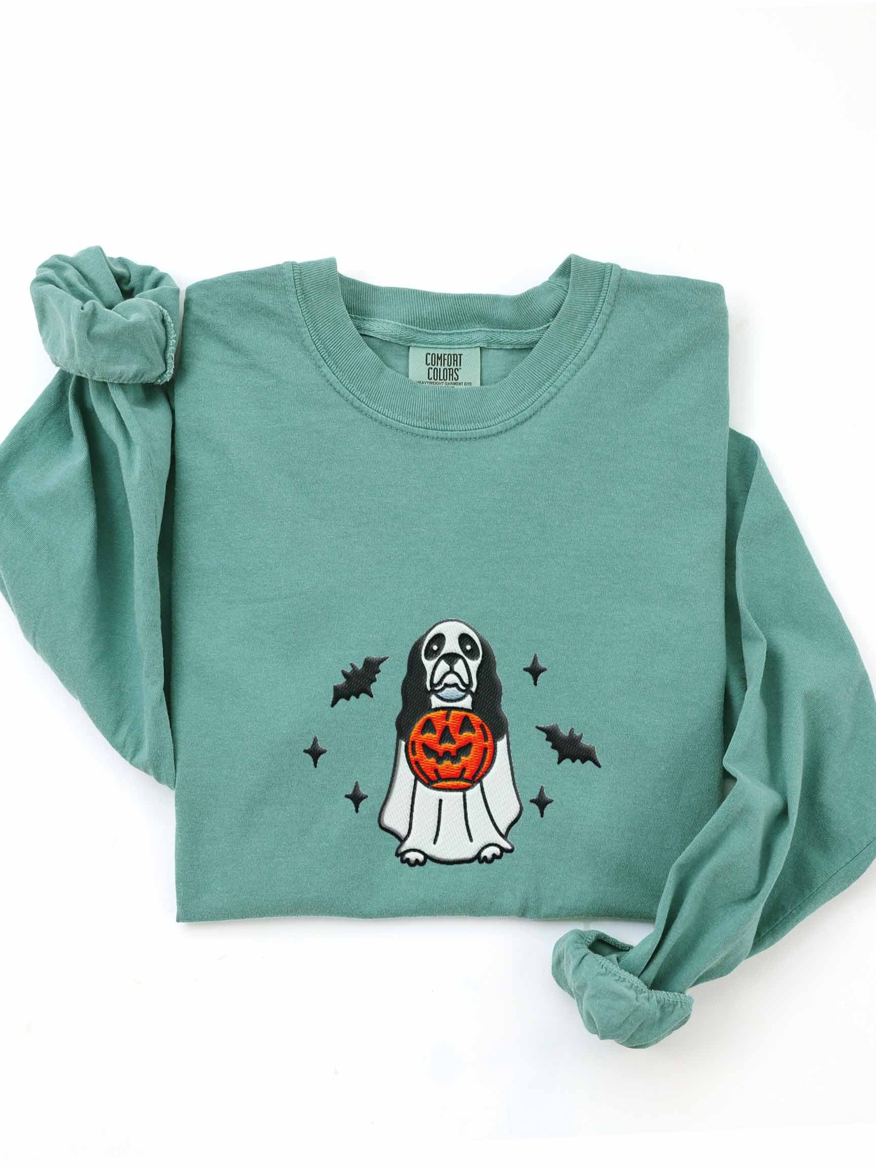 Halloween American Cocker Spaniel(Parti, Black & White) Embroidered Long-sleevedT-Shirt product image (1)