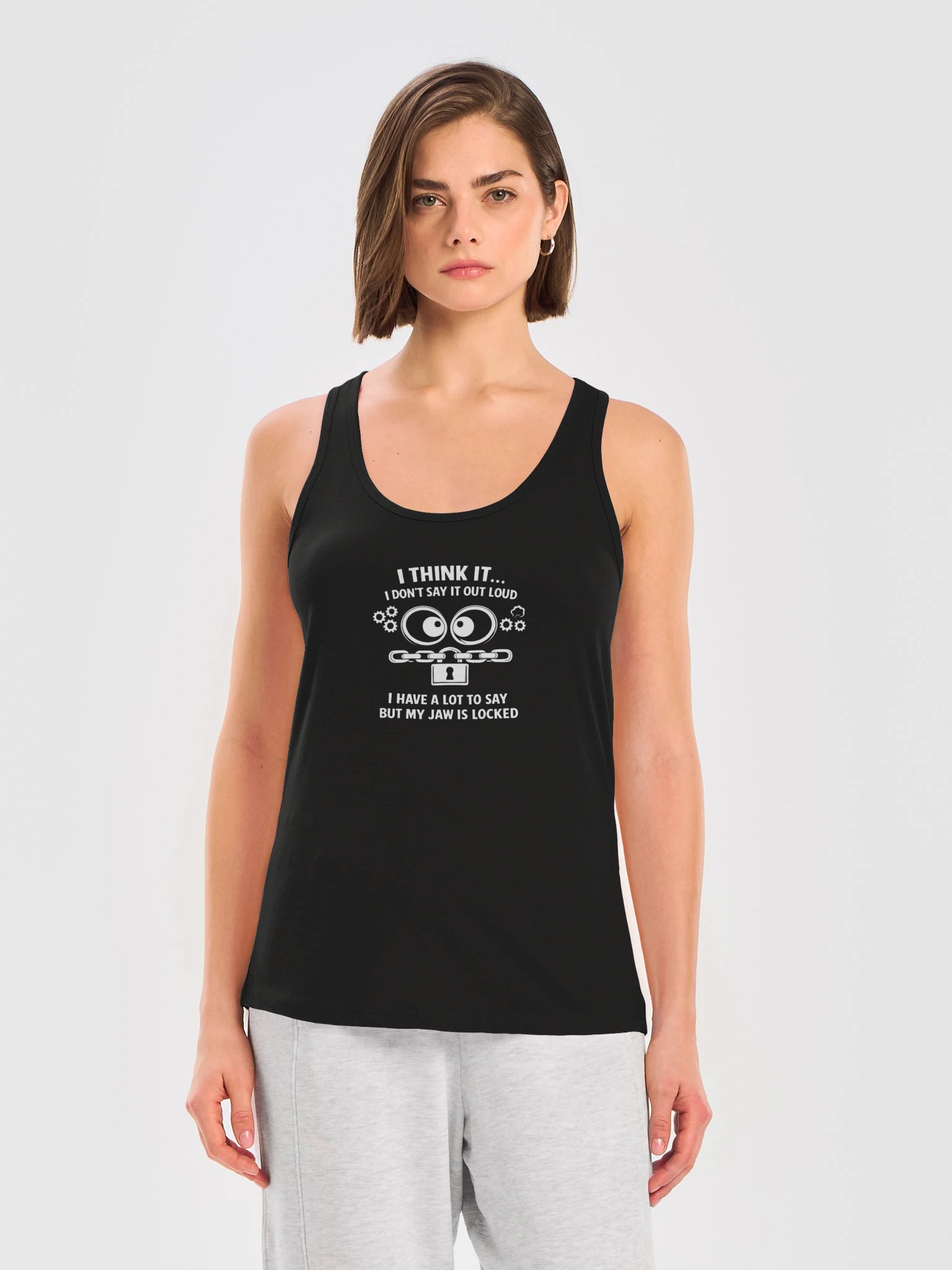 I THINK IT – I DON’T SAY IT OUT LOUD | Overthinker Humor Tank Top | White Print | UnspokenMinds product image (3)