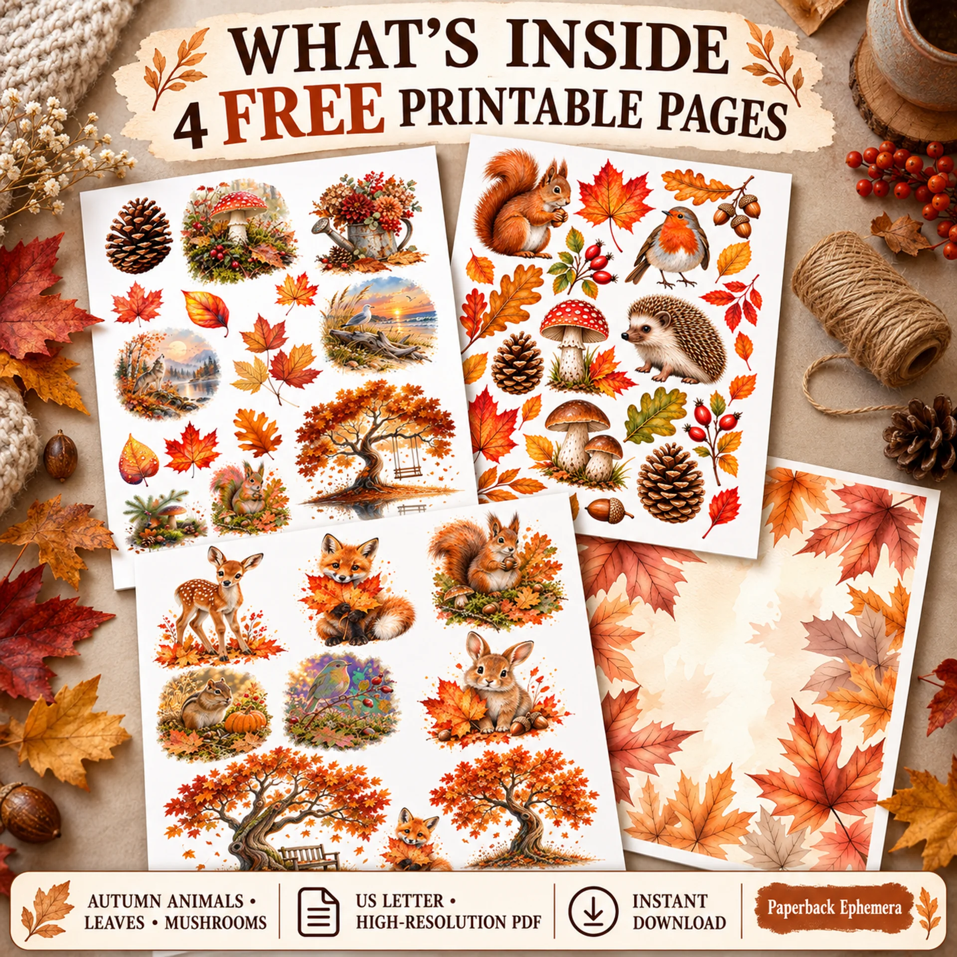 Free Autumn Ephemera Printable PDF – 4 Fall Journal Pages product image (3)