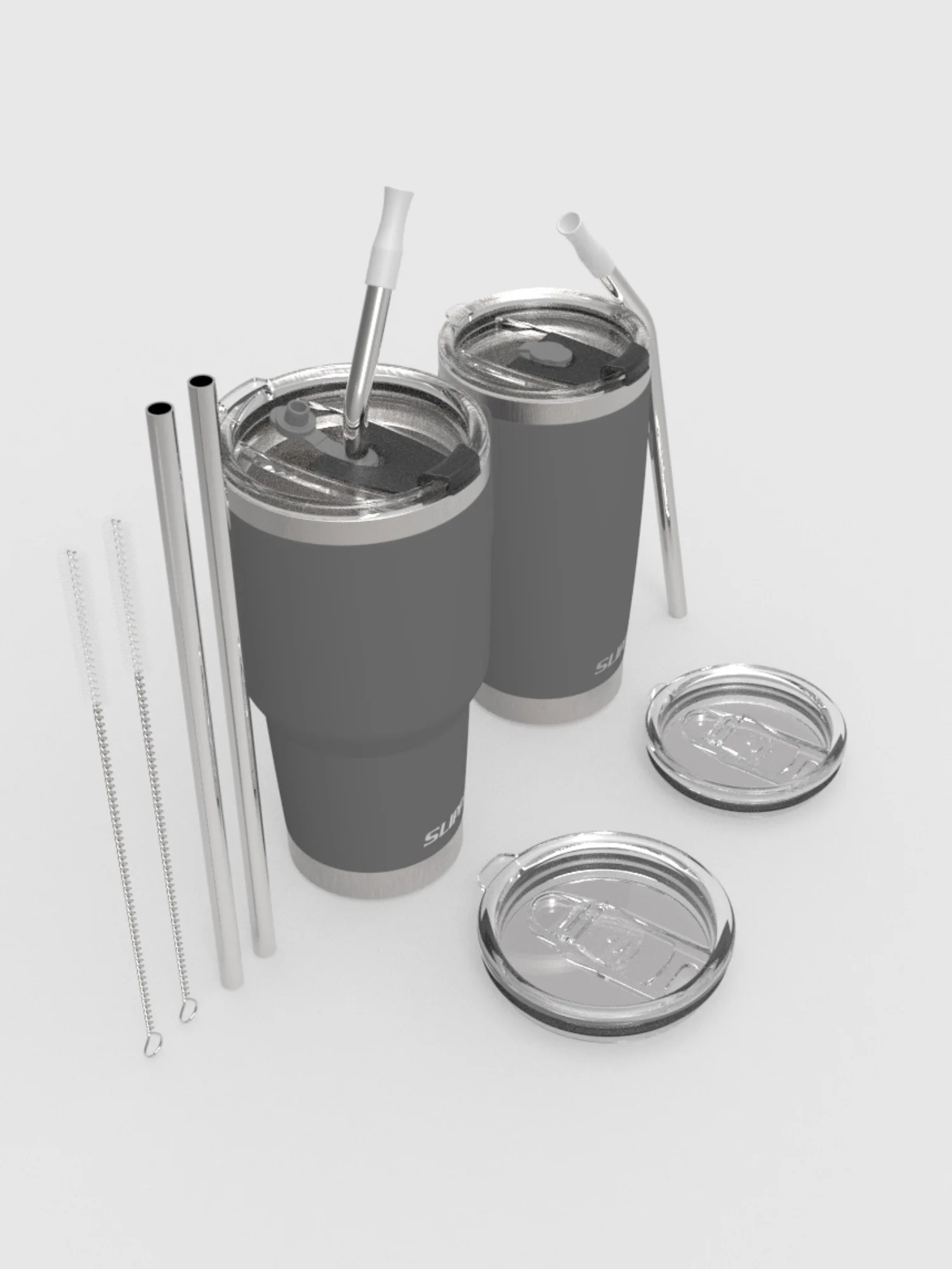 2 Pack Tumbler 20 & 30 Oz With Handle, Lid and Straw (Gray) product image (7)