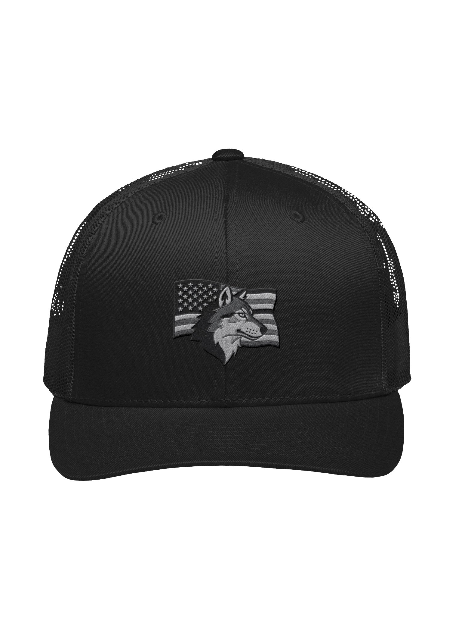 Monochromatic Wolf Flag Trucker Hat product image (1)