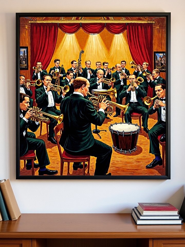 Retro Big Band Orchestra Wall Art – Vintage Jazz Music Scene Print product image (2)