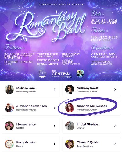 You know what's really fun? Where I'll be tomorrow night, the Romantasy Ball at The Central Mix in Columbia Heights, MN.

Get...