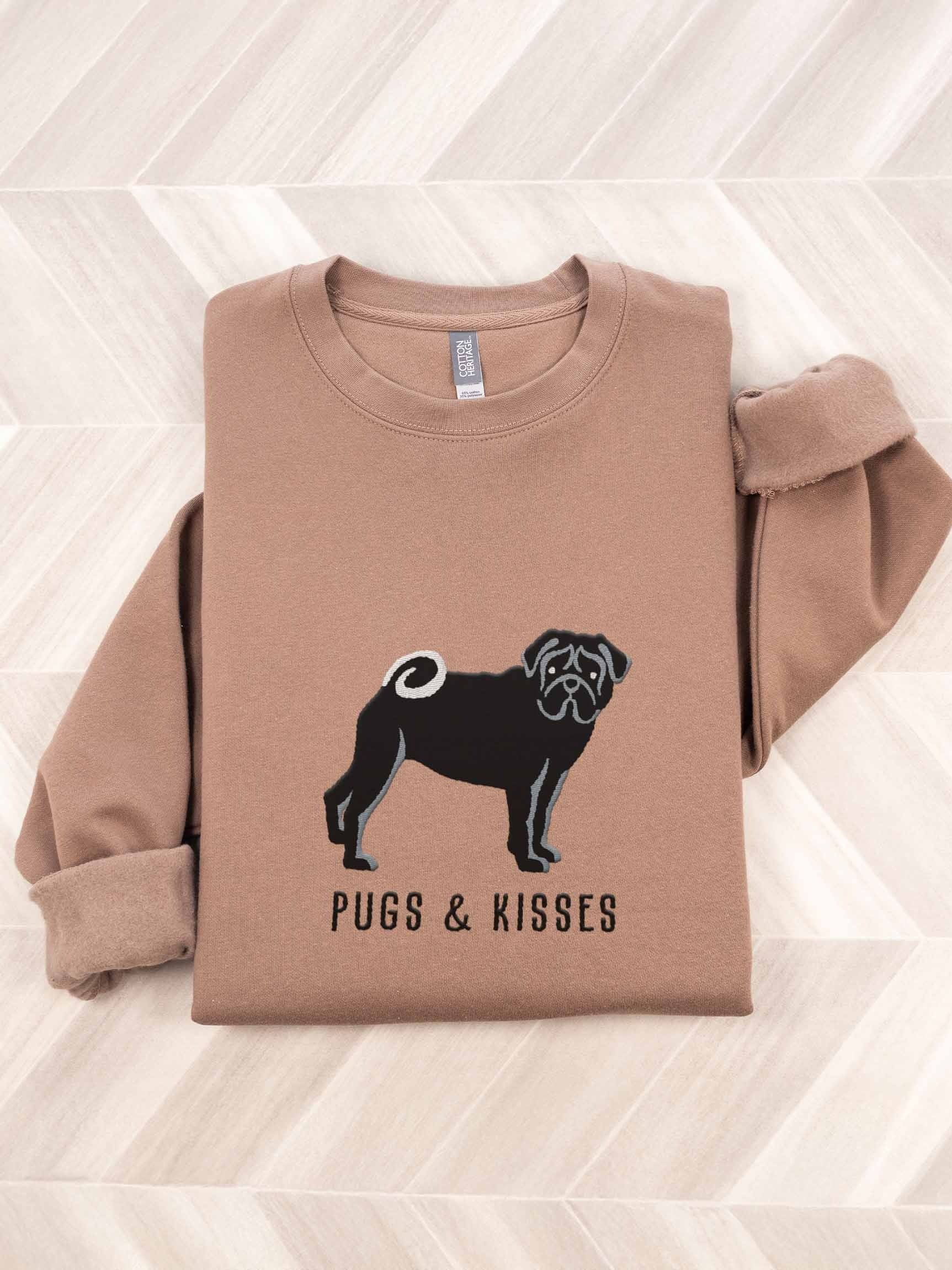Pugs and Kisses Sweatshirt (Embroidered) of a Pug(Black) product image (1)