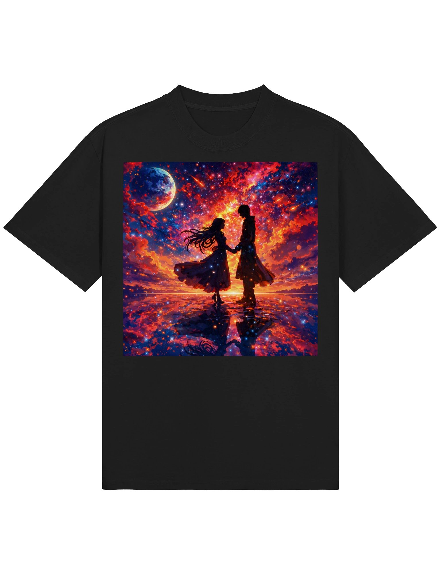 Cosmic Love Galaxy T-Shirt, Celestial Couple Space Art, Fantasy Romance Gift for Stargazers product image (3)