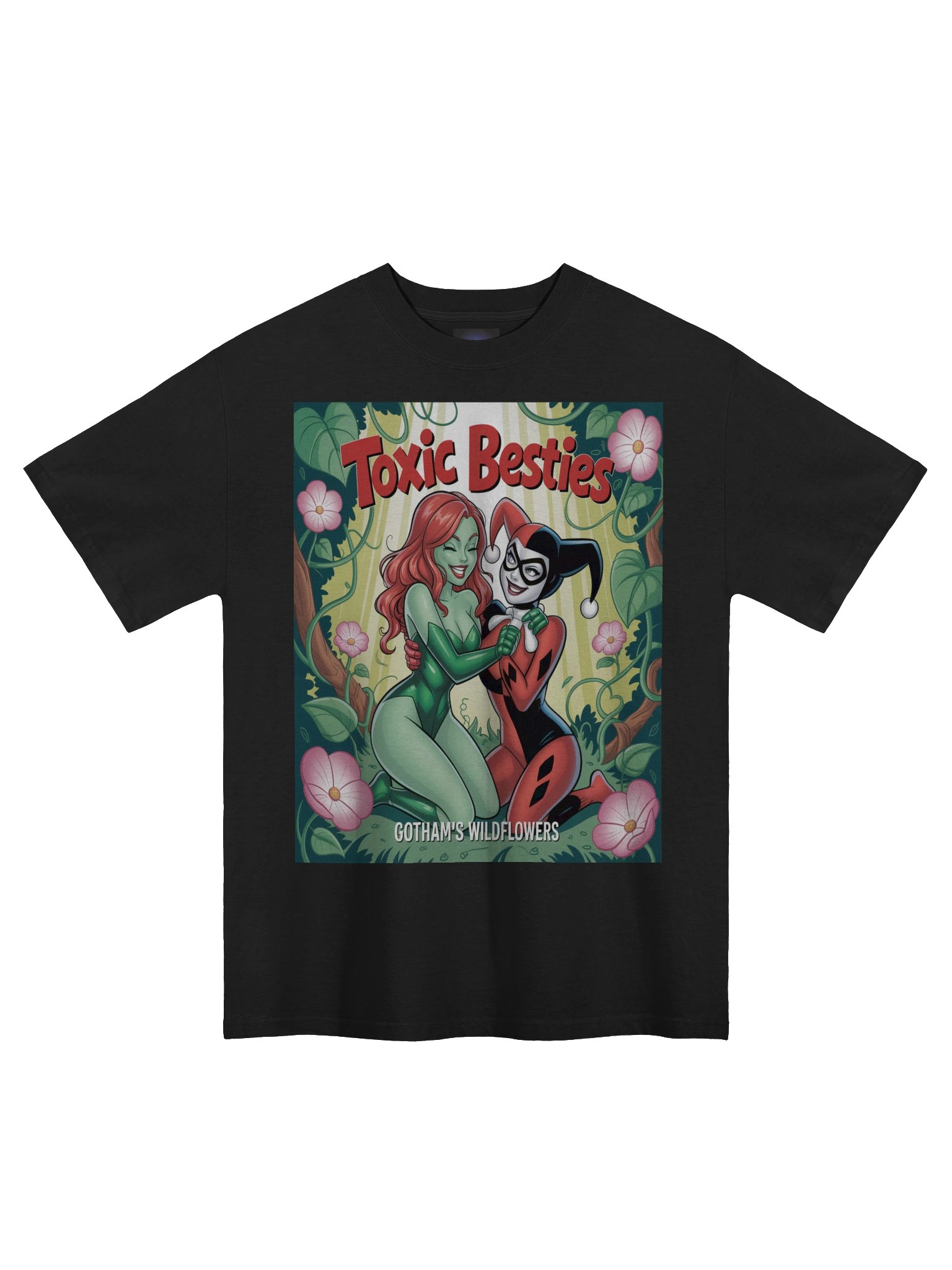 Toxic Besties: Poison Ivy & Harley Quinn Gotham Wildflowers Oversized Faded Unisex T-Shirt product image (3)
