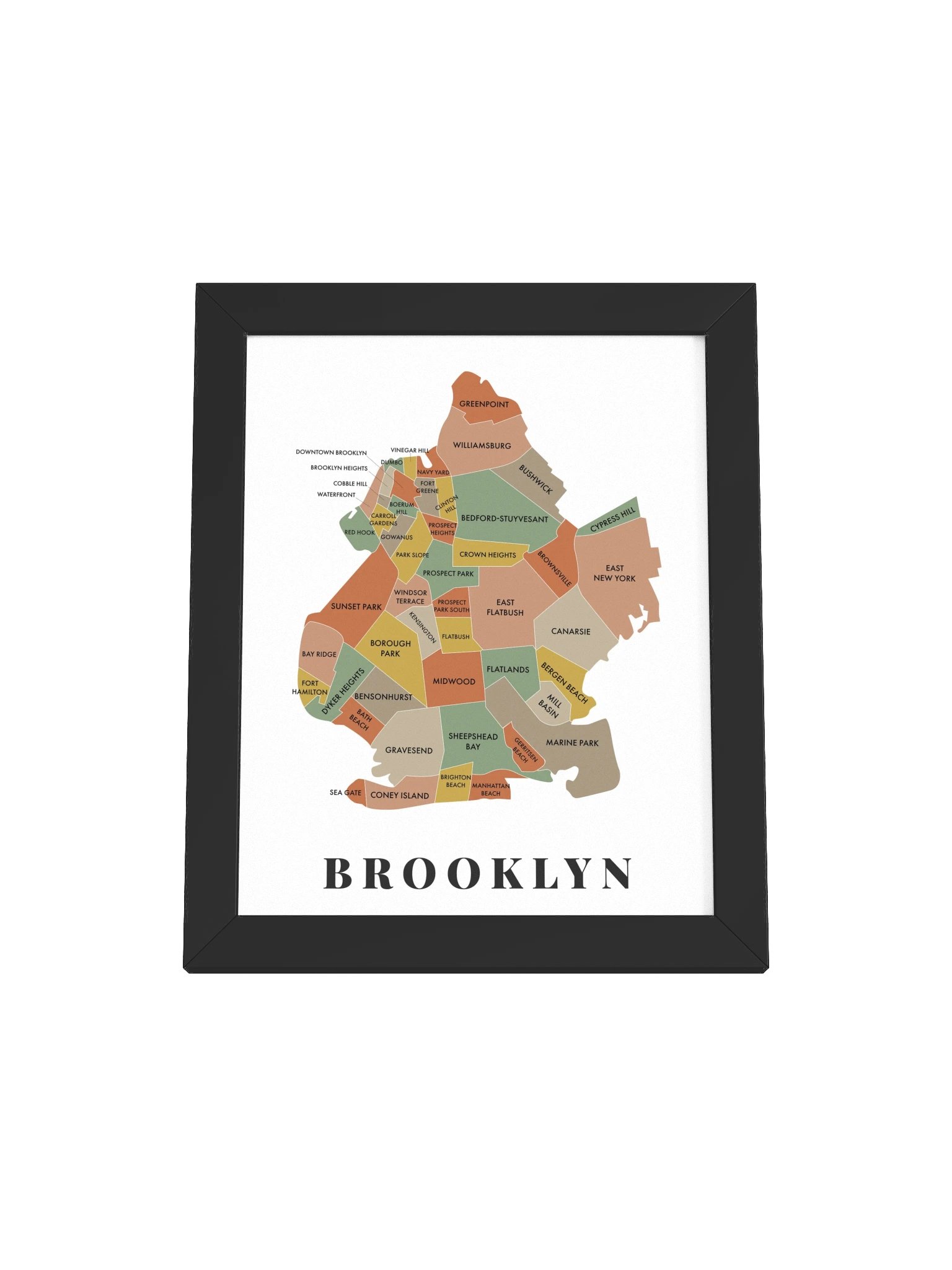 Brooklyn Neighborhood Map (Earth) [all] | Framed product image (1)