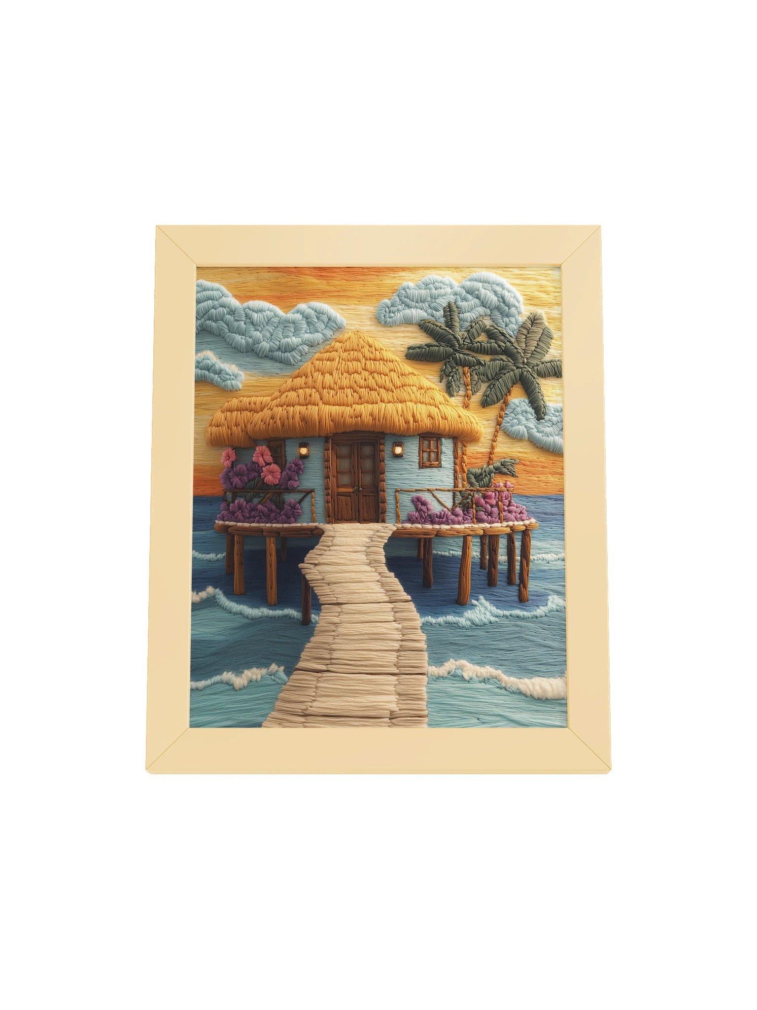 Barefoot Mornings in the Maldives | Embroidery-Style Wall Art — Framed Print product image (33)