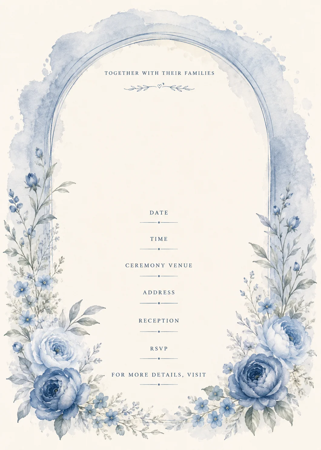 Dusty Blue Wedding Invitation Template, Editable Canva Invite, Watercolour Floral Wedding Invitation, Printable Digital Download product image (1)